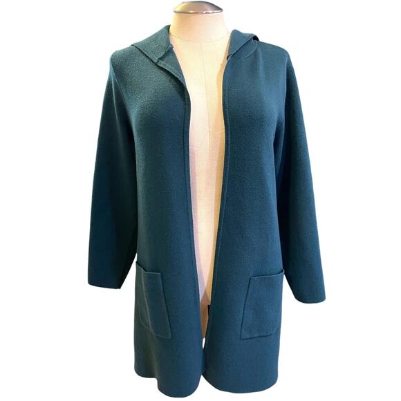 Torrid 3 (3X‎ 22/24) Dark Teal Open Front Hooded Cozy Coat Cardigan Sweater New - Picture 1 of 3